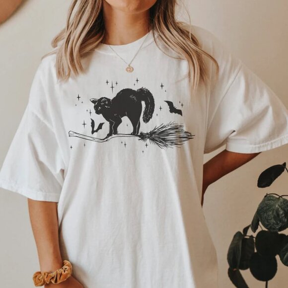 Tops - Halloween Cat Shirt, Retro Halloween Shirt, Cat Lover Tee Spooky Season